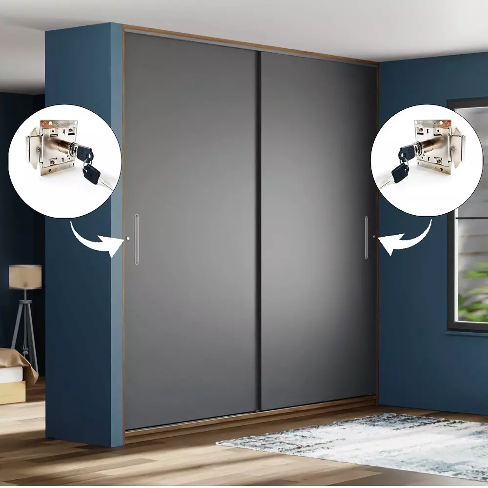 Ebco Secutek Cupboard Sliding Lock Nickel Plated Finish Metal Body for Sliding Cabinet Shutters, CSL1-25-S2 (Set of 2)