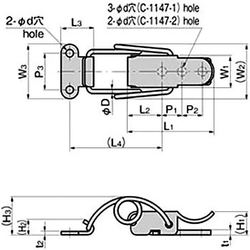 TAKIGEN Spring Snap Lock 60x24x22 mm (L1xL2xL3), C-148-1