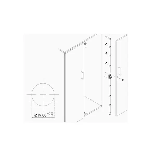Ebco Premium Wardrobe Lock 3 Point Nickel Plated Finish and 200 cm Length, P-WL3-22-20