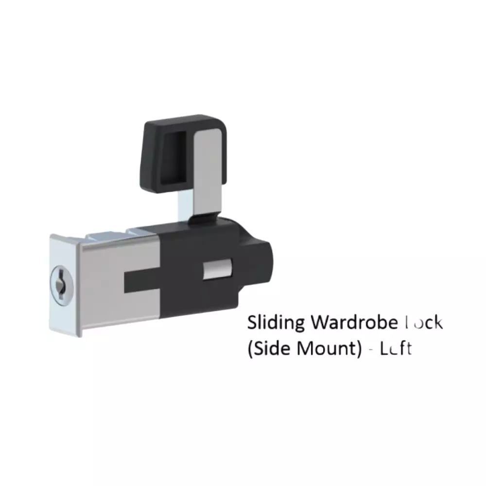 Ebco Premium Sliding Wardrobe Lock Left Nickel Plated Finish Side Mount and Die Cast Zinc Alloy Body, P-WLS2-SM-L