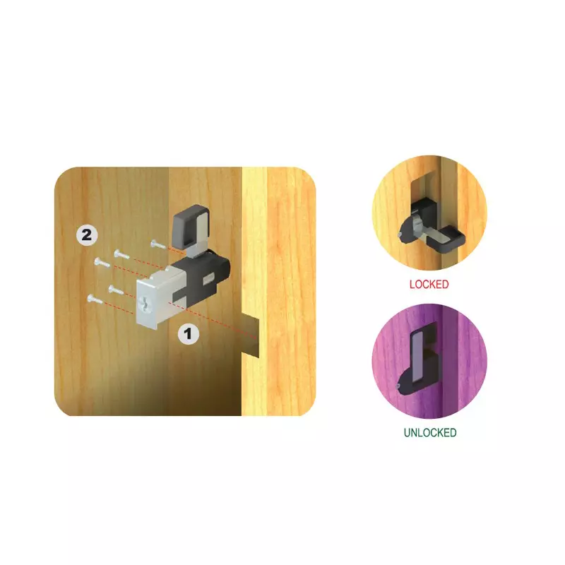 Ebco Premium Sliding Wardrobe Lock Left Nickel Plated Finish Side Mount and Die Cast Zinc Alloy Body, P-WLS2-SM-L