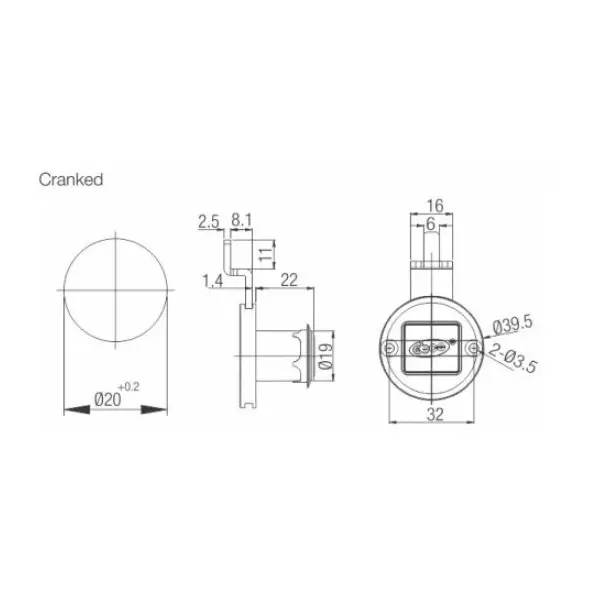 Ebco Secutek Multipurpose Lock Round Straight with Receiver Plate Nickel Plated Finish and 20 mm Cutout, MPL1-2W-22