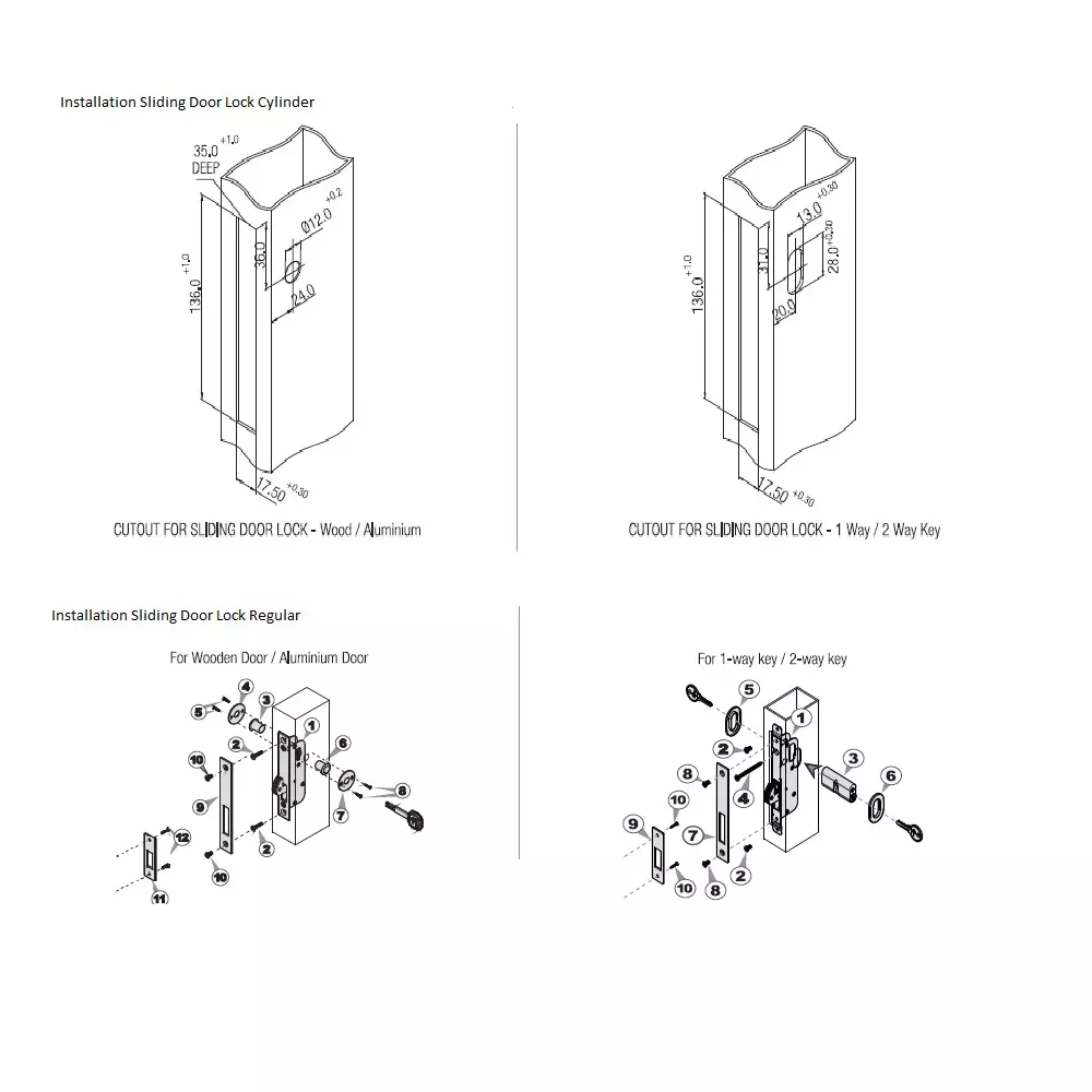 Ebco Sliding Door Lock Nickel Plated Finish for 30-50 mm Thickness Wooden Door, SLDL-W1