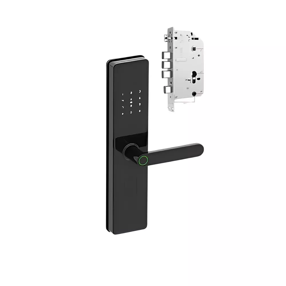 GEZE Fingerprint Lock 5 in 1 Type, Black Finish Aluminium + MS Alloy Body, 100 Finger Prints and Passwords with 2 Keys, 8114902
