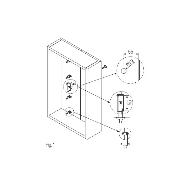 Ebco Premium Wardrobe Lock 2 Point Inset 22 mm Nickel Plated Finish and 19 mm Cutout, P-WL2-22-S