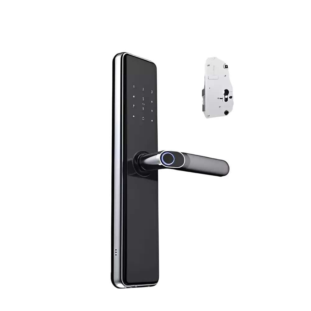GEZE Fingerprint Lock 4 in 1 Type, Black Finish Aluminium + MS Alloy Body, 100 Finger Prints and Passwords with 2 Keys, 8114901
