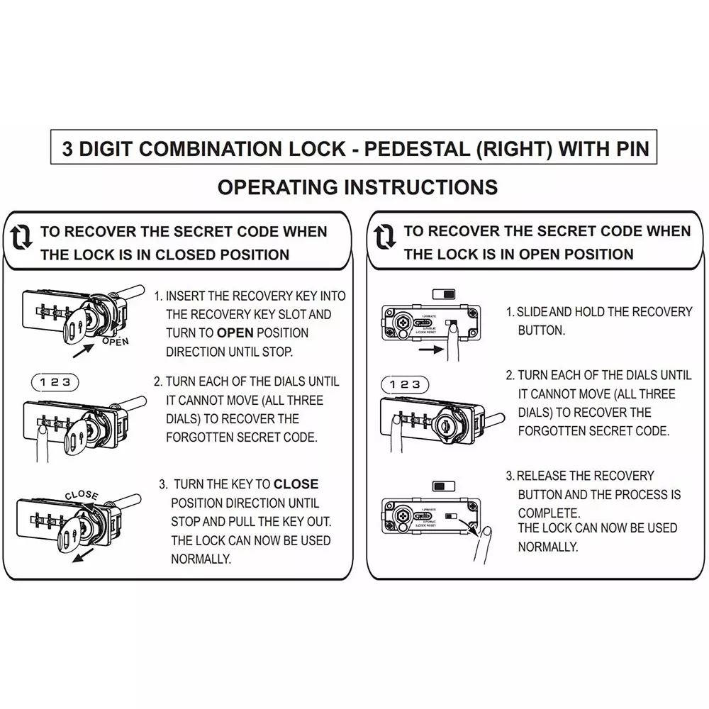 Ebco 3 Digit Combination Lock Pedestal Type Right Black Finish for 16-20 mm Door Thickness, P-CLP3-18R-BL