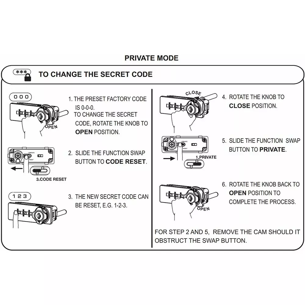 Ebco 3 Digit Combination Lock Pedestal Type Right Black Finish for 16-20 mm Door Thickness, P-CLP3-18R-BL