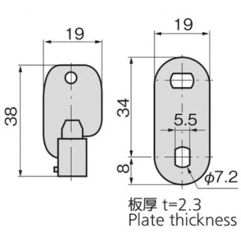 TAKIGEN Coin Lock Chrome Plating 45x29.7x5.3 mm (L1xL2xL3), C-88-2 Different key