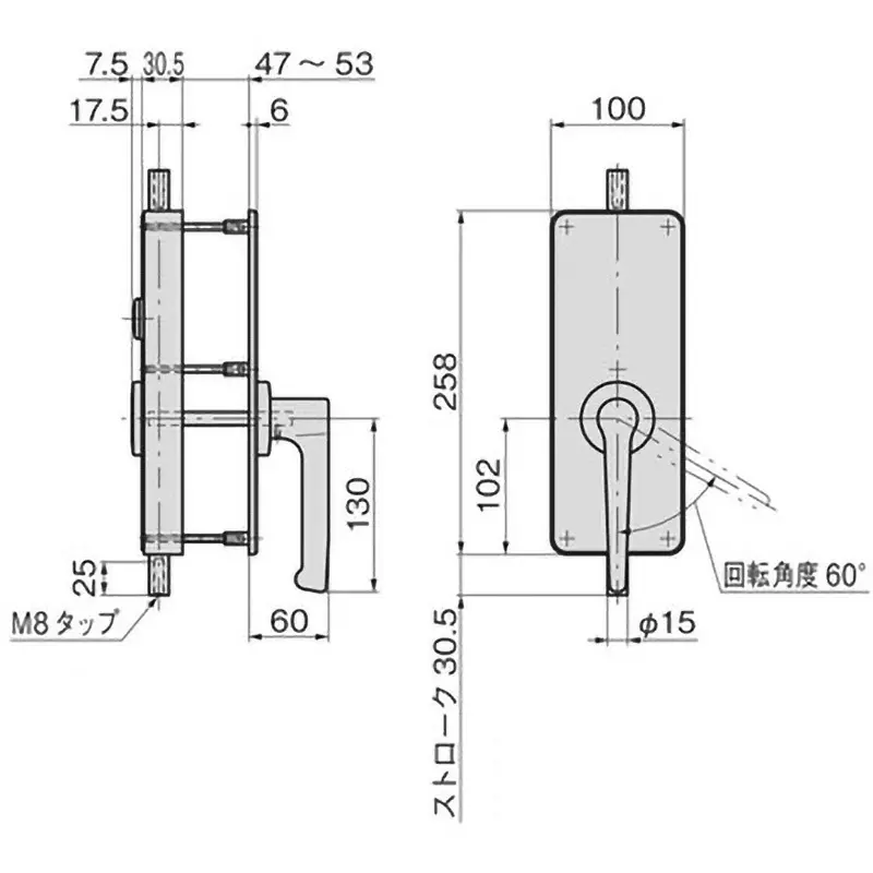 takigen-surface-mounted-cremone-lock-without-inner-handle-baking-paint-clear-finish-a-375-2b-xn-r