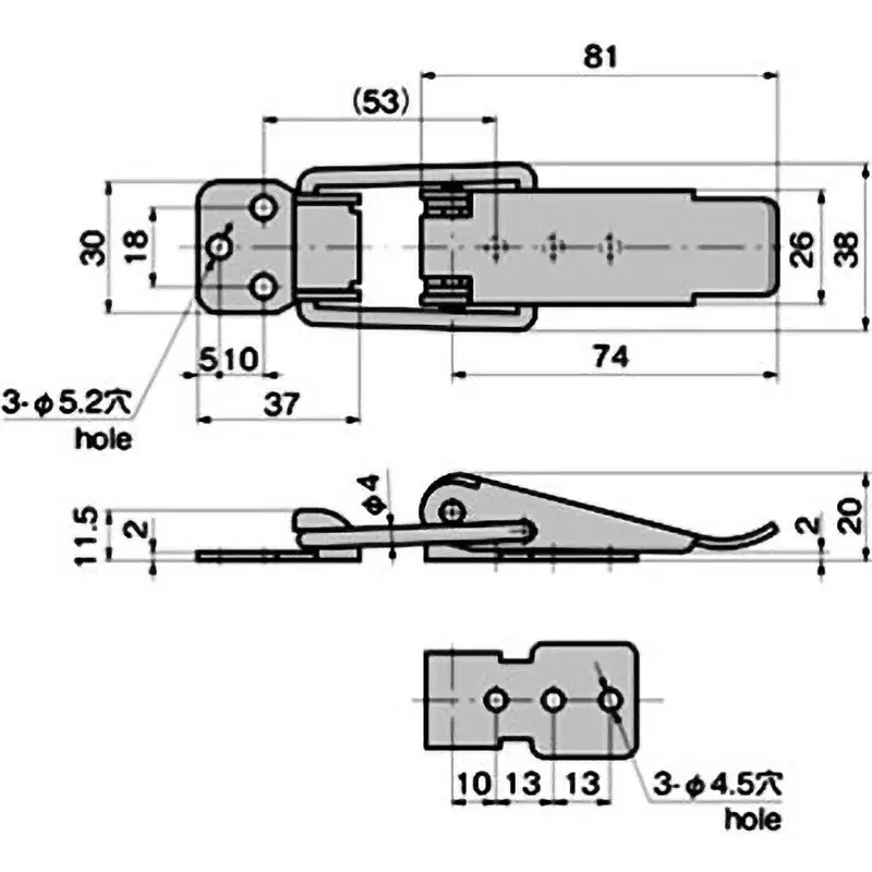 TAKIGEN Stainless Steel Latch Snap Lock Gloss Barrel Polishing, C-1173-2