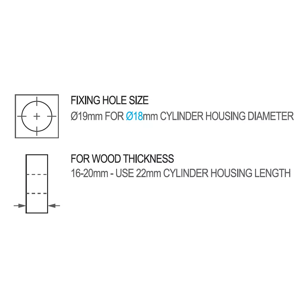 Ebco Premium Wardrobe Lock 3 Point Nickel Plated Finish and 19 mm Cutout, P-WL1-32-25