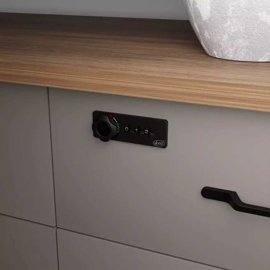 Ebco 3 Digit Combination Lock Wood Type Left Black Finish for 16-20 mm Door Thickness, P-CLW3-18L-BL