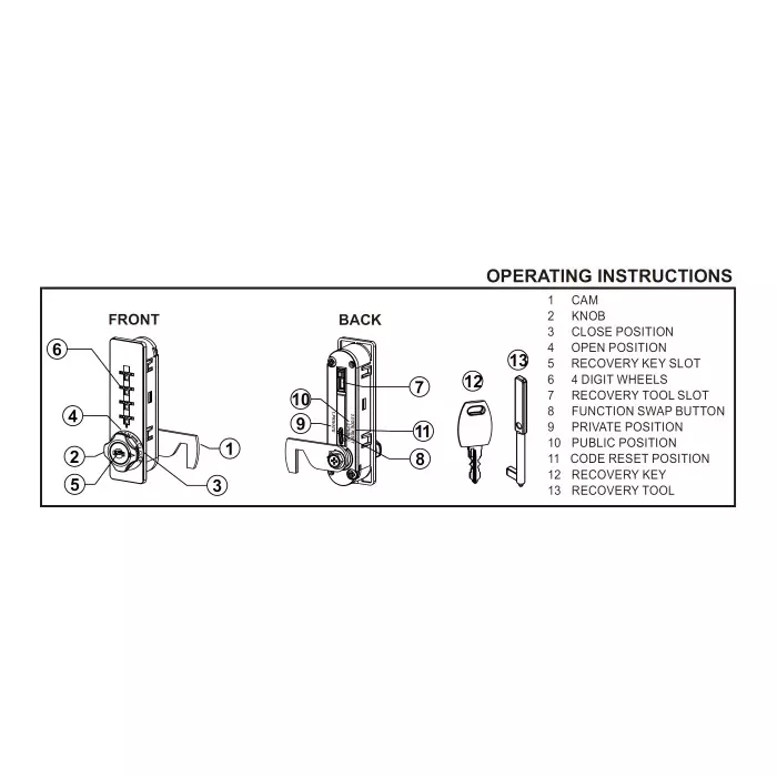 Ebco 4 Digit Combination Lock Wood Type Vertical Anthracite Finish for 16-20 mm Door Thickness, P-CLWV418-L-AT