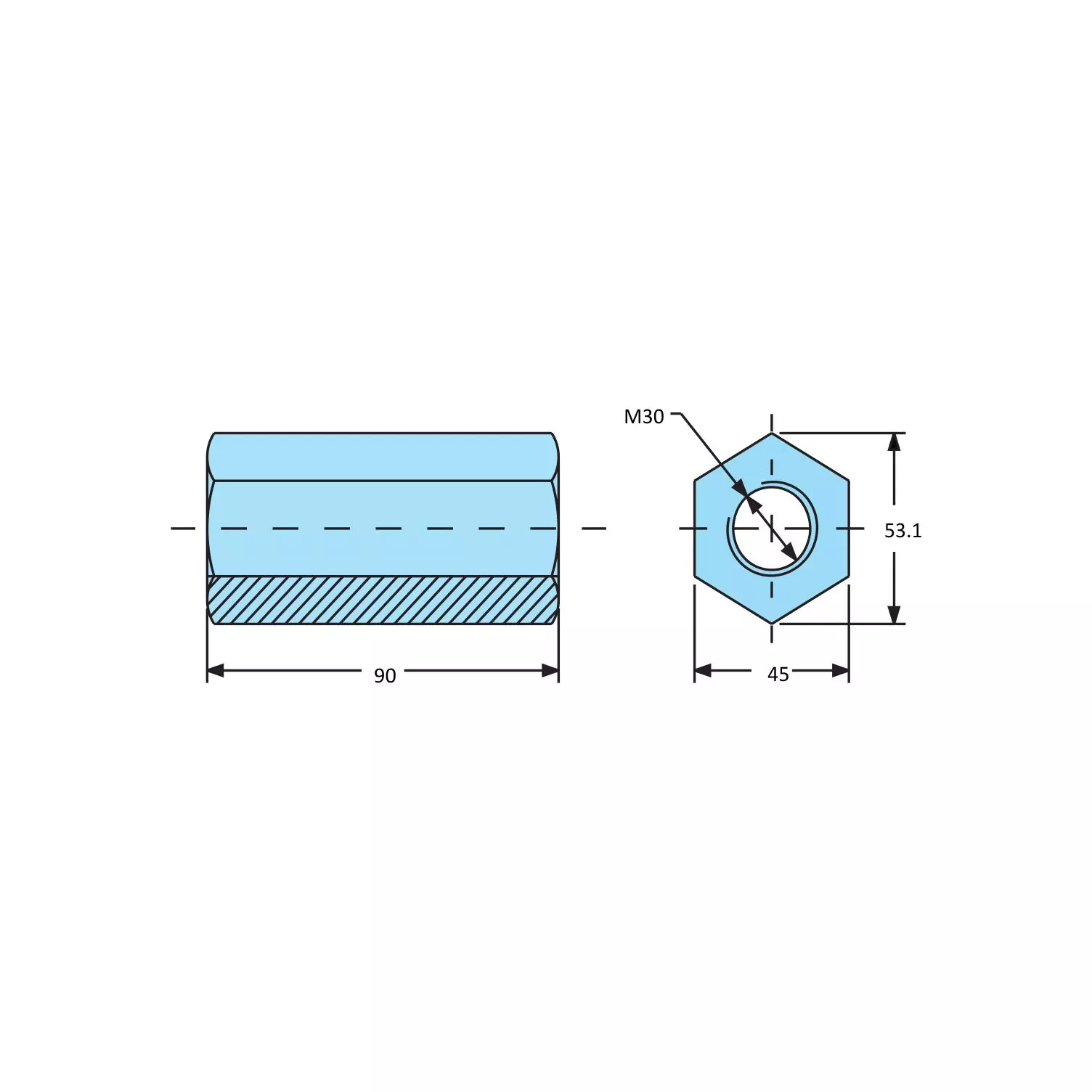 STEEL-SMITH Extension Fixture Hex Nuts EFXN-3090