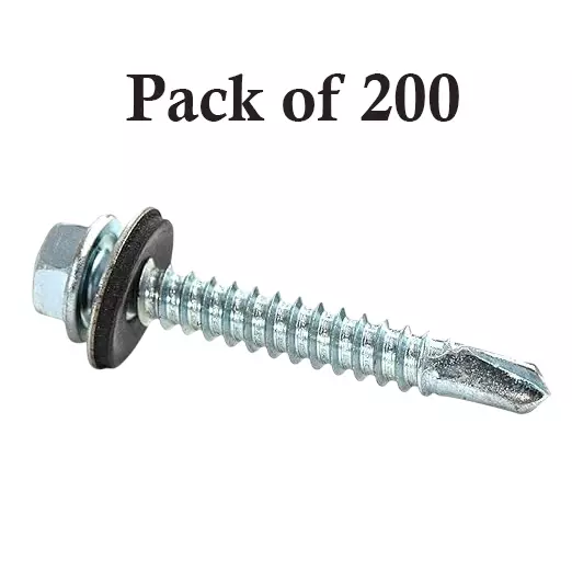 GENERIC Hex Head Self Drilling Screw With Washer Size 5.5x25 mm for Fastening Purpose (Pack of 200)