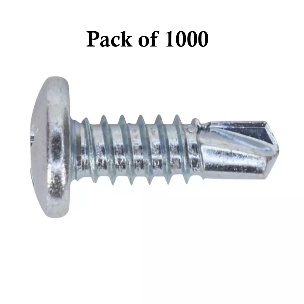 Ebco Philips Recess PAN Head Drill Screw Zinc White Finish, Size 3.9x19 mm, PDS-3919 (Pack of 1000)