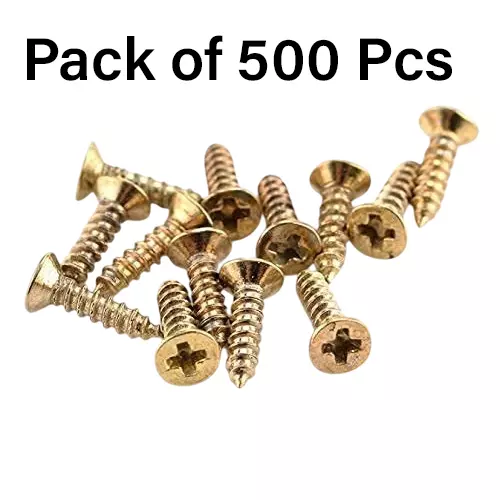 MED BUDDY Phillip Head Self Tapping Screws 2x8 mm Golden Chrome Finish (Pack of 500 Pcs)