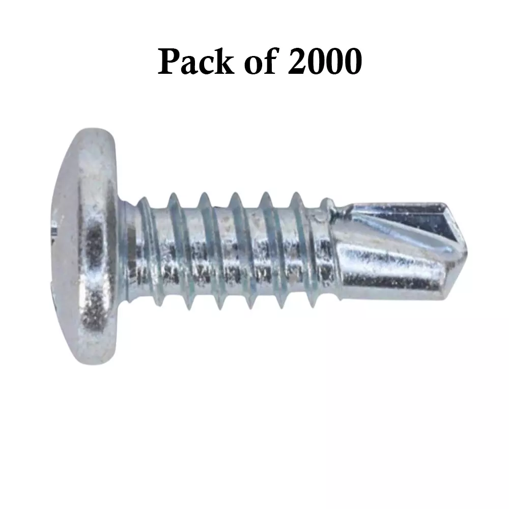 Ebco Philips Recess PAN Head Drill Screw Zinc White Finish, Size 3.9x13 mm, PDS-3913 (Pack of 2000)
