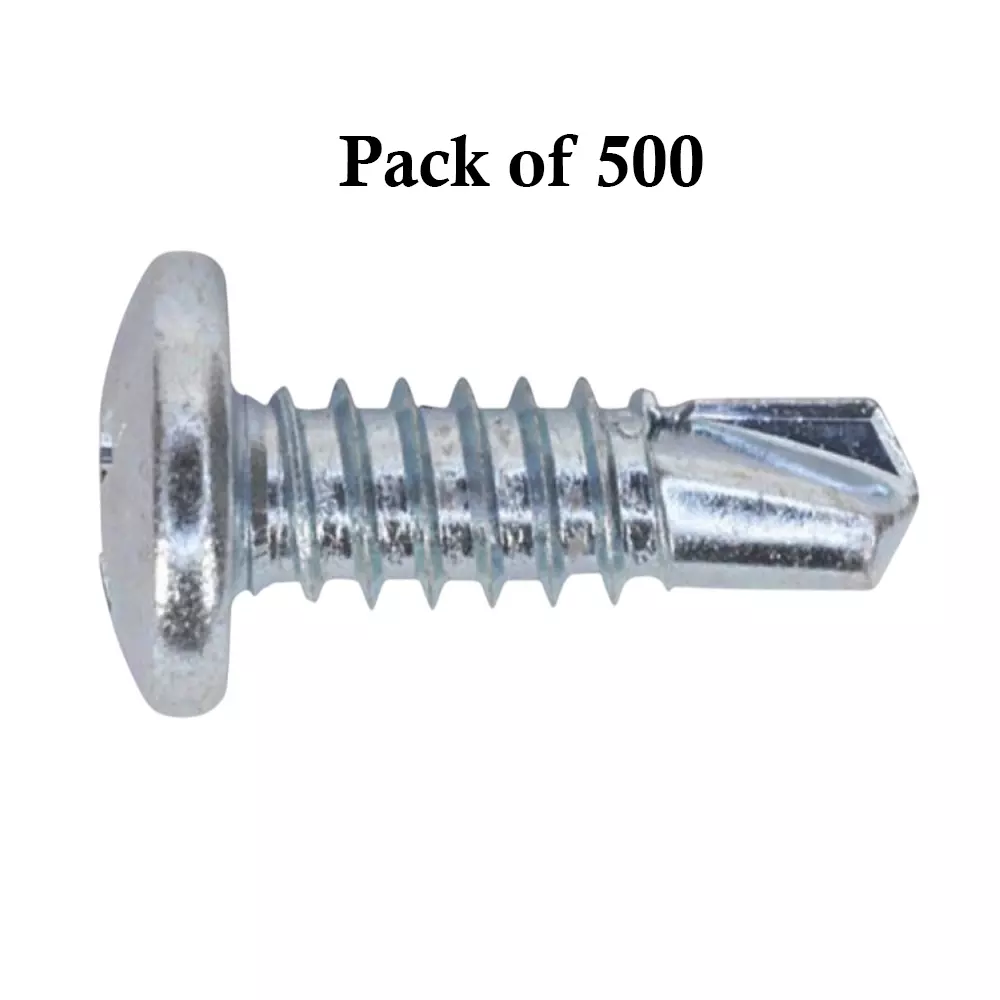 Ebco Philips Recess PAN Head Drill Screw Zinc White Finish, Size 3.9x38 mm, PDS-3938 (Pack of 500)