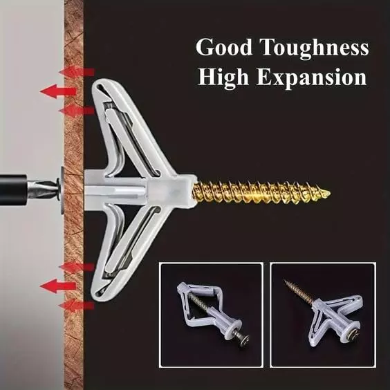 GENERIC Drywall Butterfly Anchor Kit with Screw for Gypsum Board and Hollow Hanging (Pack of 100 Pcs)