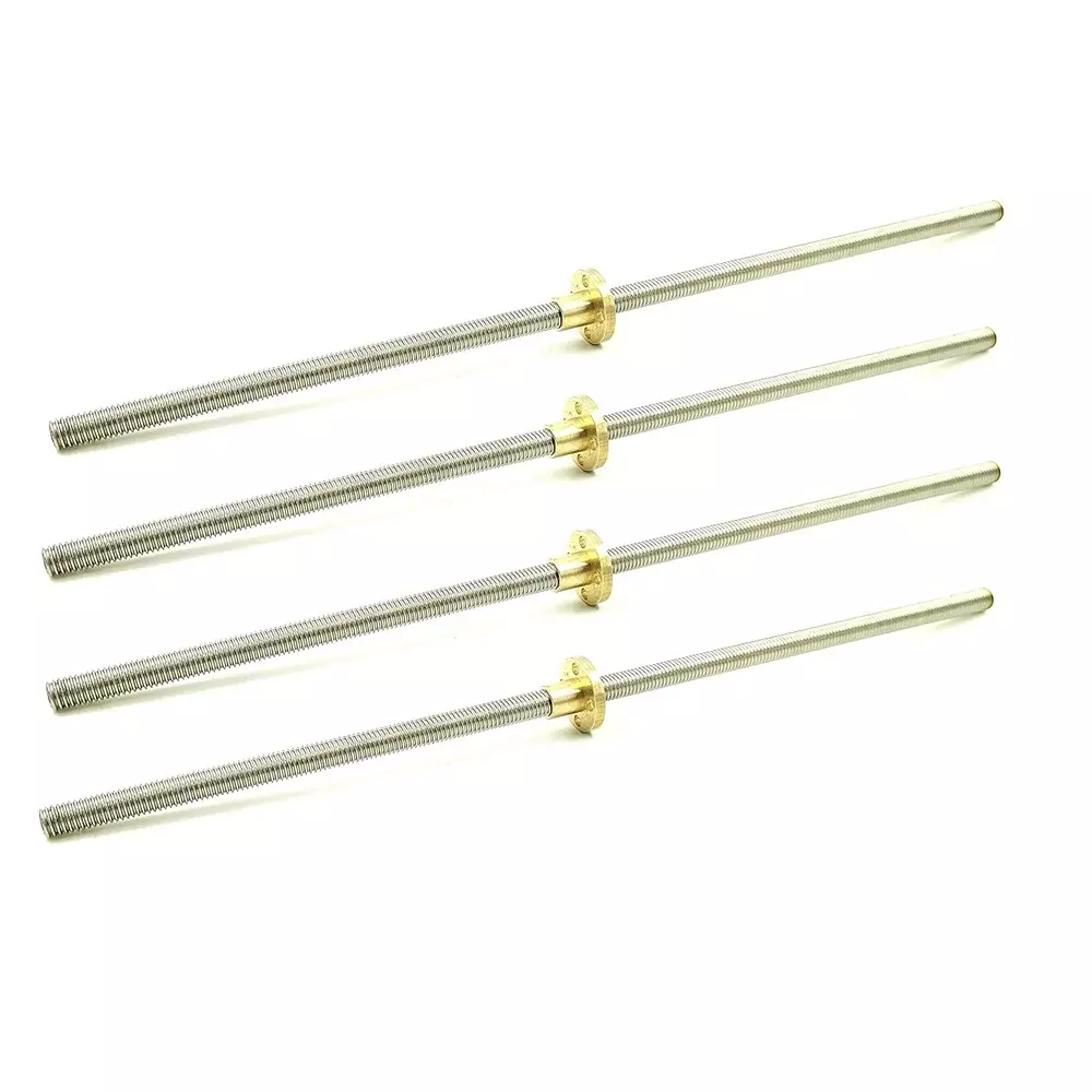 Invento Threaded Rod Stainless Steel 500 mm Length 5 mm Outer Diameter 0.8 mm Pitch with M5 Brass Nut, ISC 1207-B5 (Pack of 4 Kit)