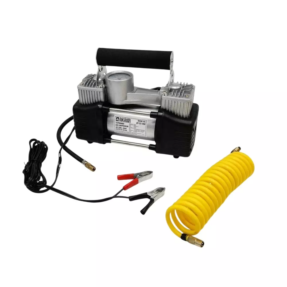 Akari 2 Cylinder Oil Free Mini Air Compressor 12 V DC, 150 PSI, 65 LPM Output and 5 m Hose Length, AT-CC-400