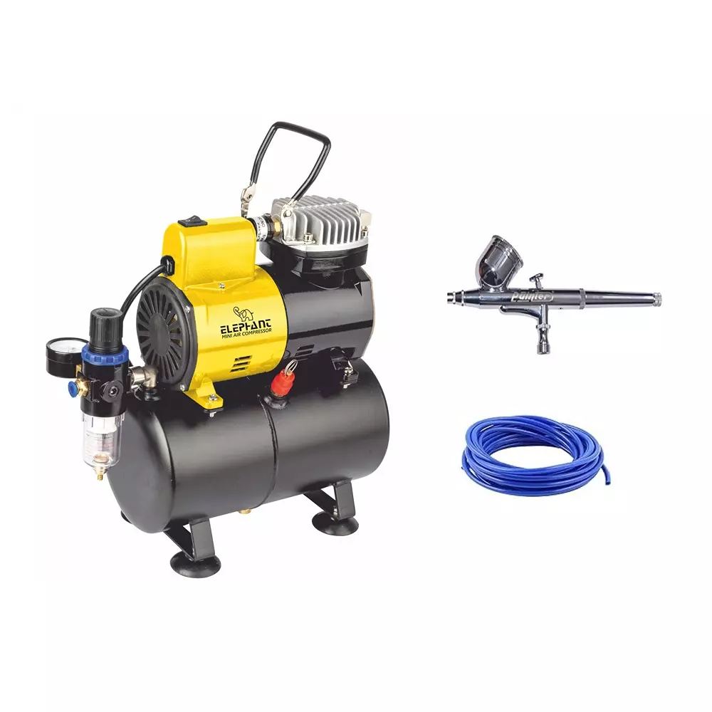 Elephant Piston Type Mini Air Compressor with Fan and 3 ltr. Air Tank Capacity AS-186 with Airbrush AB-19 and PU Pipe 3 Meter 1/6 HP 57 PSI AS186-AB19