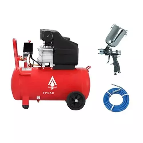 Spear Air Compressor With Paint Gun & Hose Pipe Kit 2 HP Power Single Phase AC 8 bar 220 V Auto Cut 25 L Tank Capacity for Industrial Use