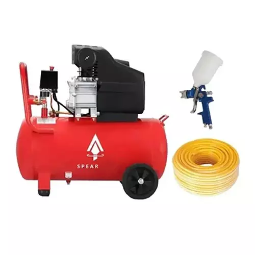 Spear Air Compressor With Paint Gun & Hose Pipe Kit 2.5 HP Power Single Phase AC 8 bar 240 V 50 L Tank Capacity for Industrial Use