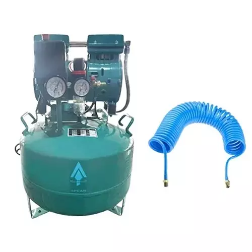 Spear Dental Oil Free Air Compressor Air Hose Pipe Recoil Kit 1 HP Power Single Phase AC 8 bar 240 V 25 L Tank Capacity for Industrial Use