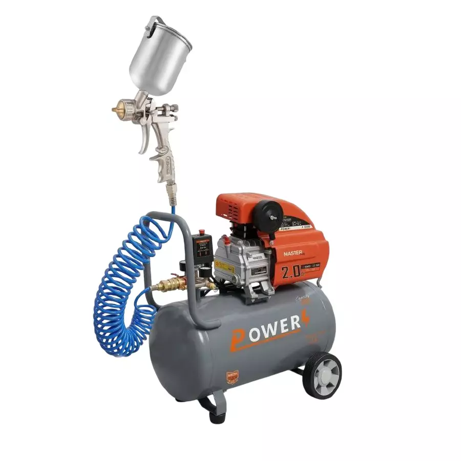 Power Air Compressor with with Spray Paint Gun & PU Pipe Kit 2 HP Power 50 L Tank Capacity 138 L/min Air Flow 220 V, PC-50-PR-01