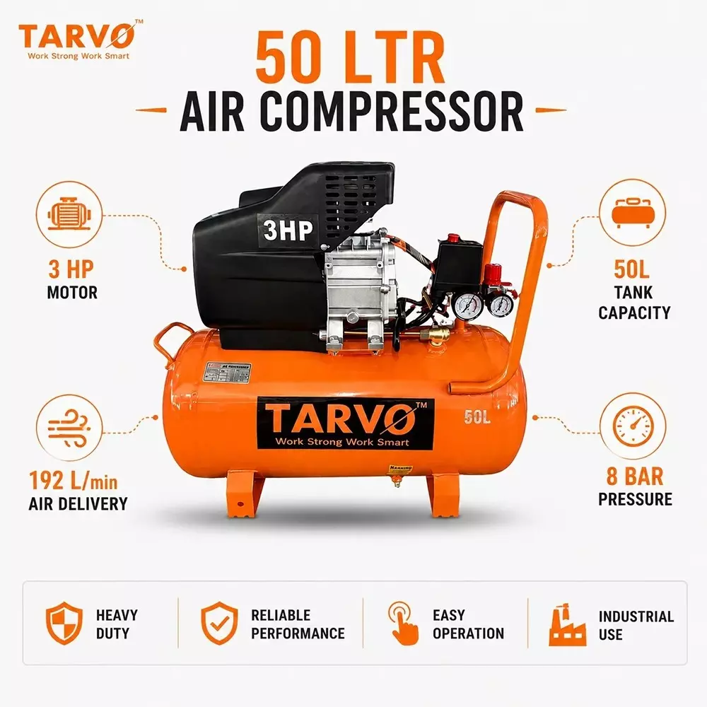 tarvo-3-hp-15-kw-oil-free-air-compressor-with-50-l-tank-capacity-and-192-lpm-air-delivery-aw-50