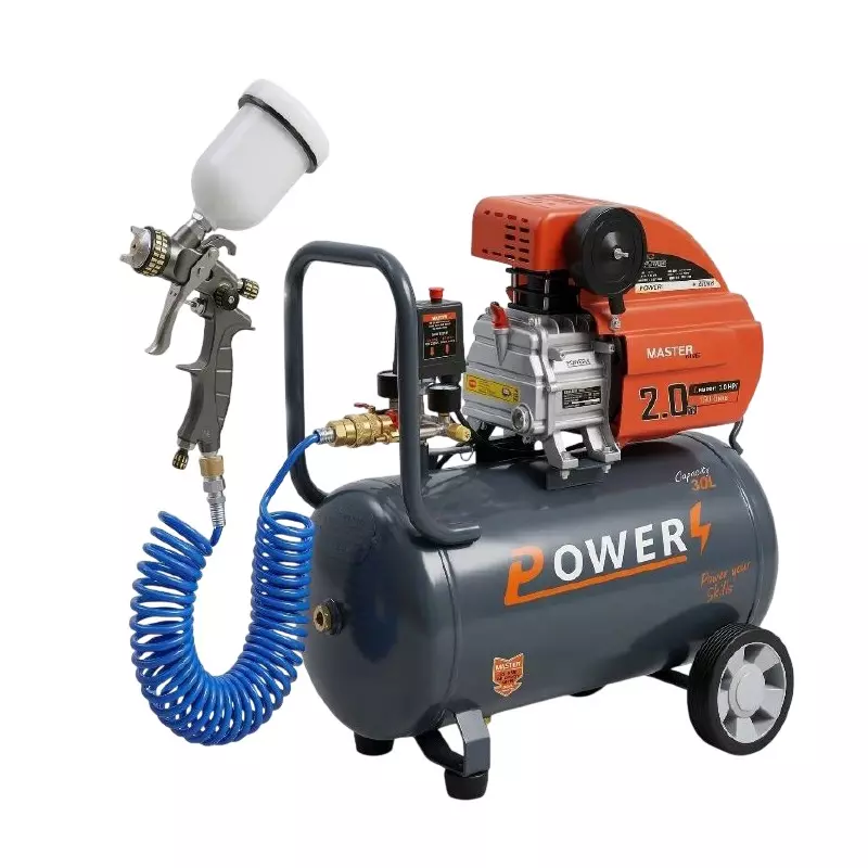 Power Air Compressor with Spray Paint Gun & PU Pipe Kit 2 HP Power 30 L Tank Capacity 138 L/min Air Flow 220 V, PC30-PF-01