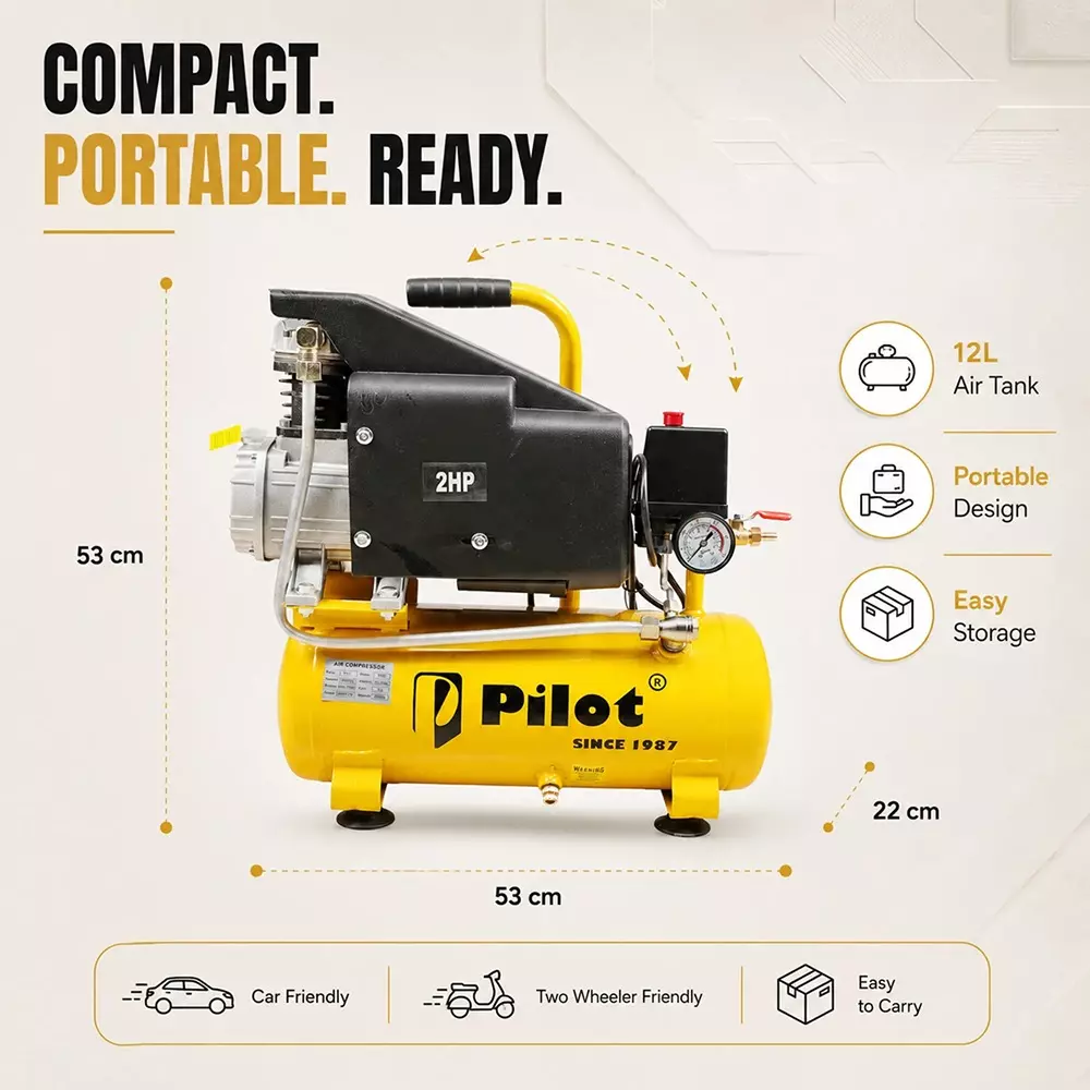pilot-2-hp-oil-free-air-compressor-with-256-lpm-air-displacement-and-12-l-tank-capacity-pl-12