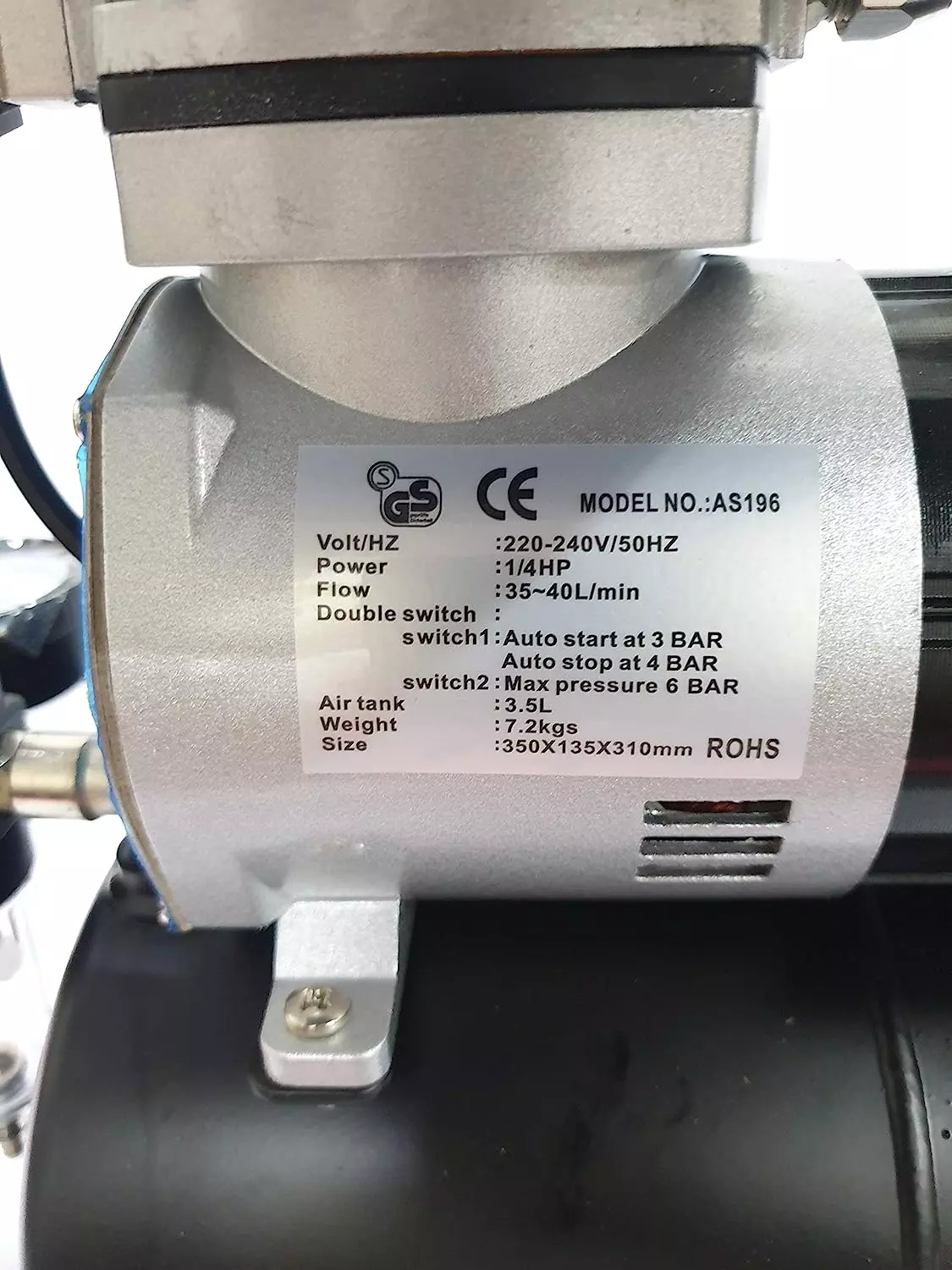 Elephant 1/4 HP 3.5 L Double Piston Air Compressor With Air Tank AS-196