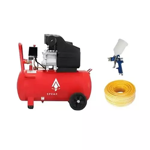 Spear Air Compressor With Paint Gun & Hose Pipe Kit 1 HP Power Single Phase AC 220 V 8 Bar Auto Cut 10 L Tank Capacity for Industrial Use