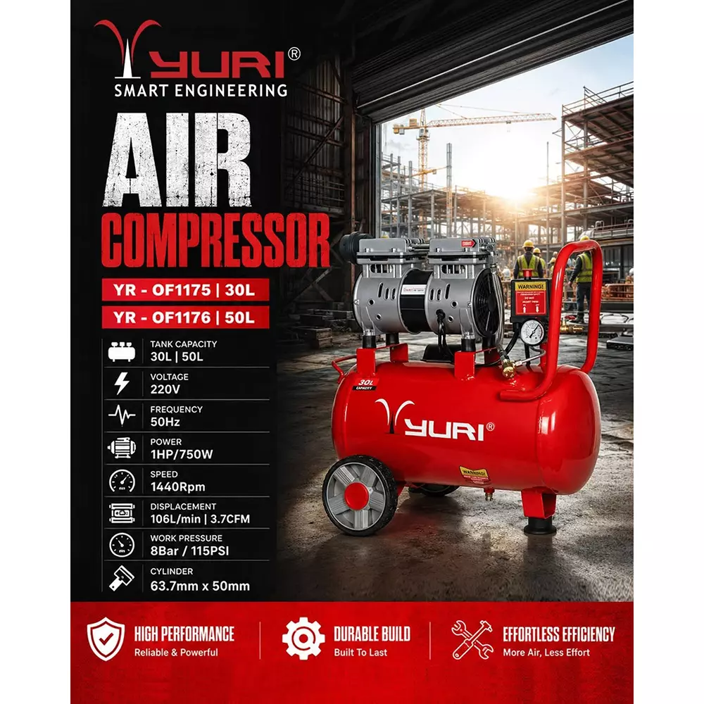 yuri-50-l-oil-free-air-compressor-with-1-hp-power-rating-and-1440-rpm-speed-red-color-yr-of1176