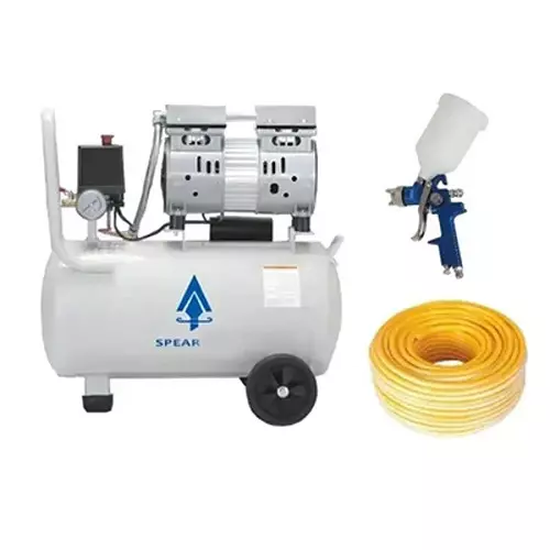 Spear Oil Free Air Compressor With Paint Gun & Hose Pipe Kit 2 HP Power Single Phase AC 8 bar 240 V 25 L Tank Capacity for Industrial Use