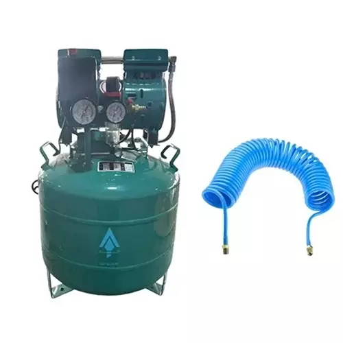 Spear Dental Oil Free Air Compressor Air Hose Pipe Recoil Kit 1 HP Power Single Phase AC 8 bar 240 V 50 L Tank Capacity for Industrial Use