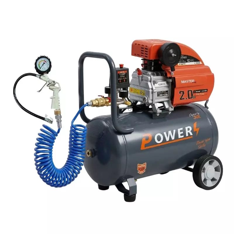 Power Air Compressor with Tyre Gun & PU Pipe Kit 2 HP Power 30 L Tank Capacity 138 L/min Air Flow 220 V, PC30-TG08