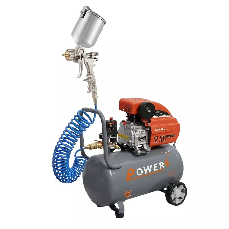 Power Air Compressor with Spray Paint Gun & PU Pipe Kit 2 HP Power 30 L Tank Capacity 138 L/min Air Flow 220 V, PC30-PR-01