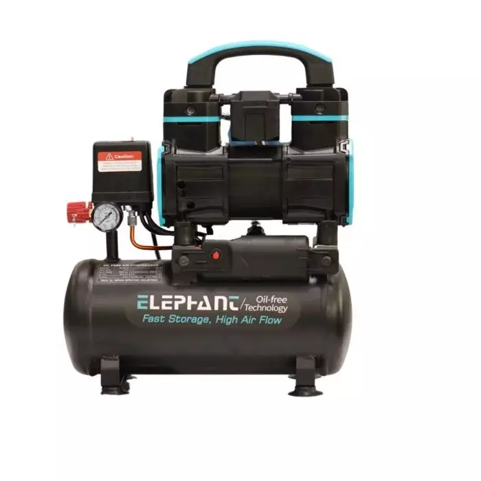 Elephant Oil Free & Noiseless Air Compressor 1.2 HP Power 8 L Tank 100% Aluminium Winding 65 LPM Air Flow, AC08DC-AC60