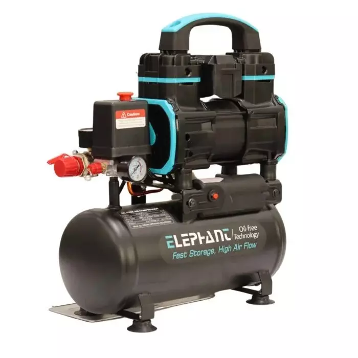 Elephant Oil Free & Noiseless Air Compressor 1.2 HP Power 8 L Tank 100% Aluminium Winding 65 LPM Air Flow, AC08DC-AC60