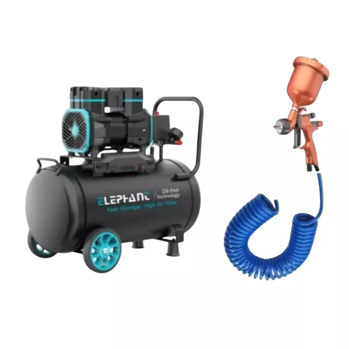 Elephant Oil Free & Noiseless Air Compressor 2 HP Power 50 L Tank 100% Aluminium Winding 95 L/min Air Flow, AC50DC-SHINE-2