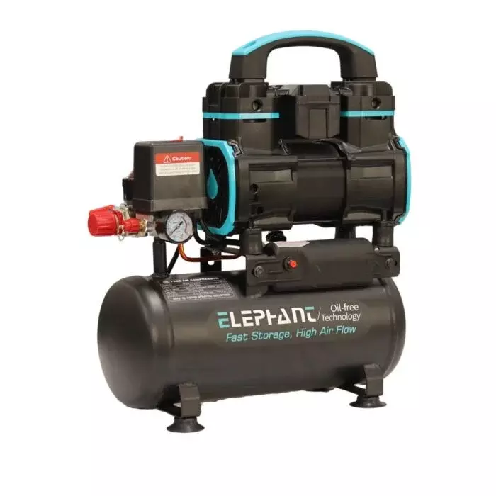 Elephant Oil Free & Noiseless Air Compressor 1.2 HP Power 8 L Tank 100% Aluminium Winding 65 LPM Air Flow, AC08DC-AB19