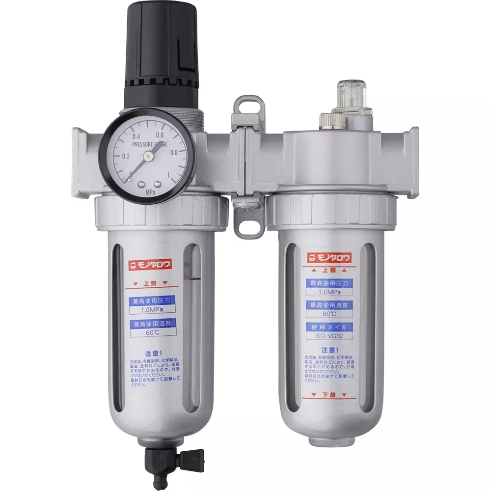 MonotaRO Filter Regulator + Lubricator, Semi-Auto Drain Type, FRL-2-04