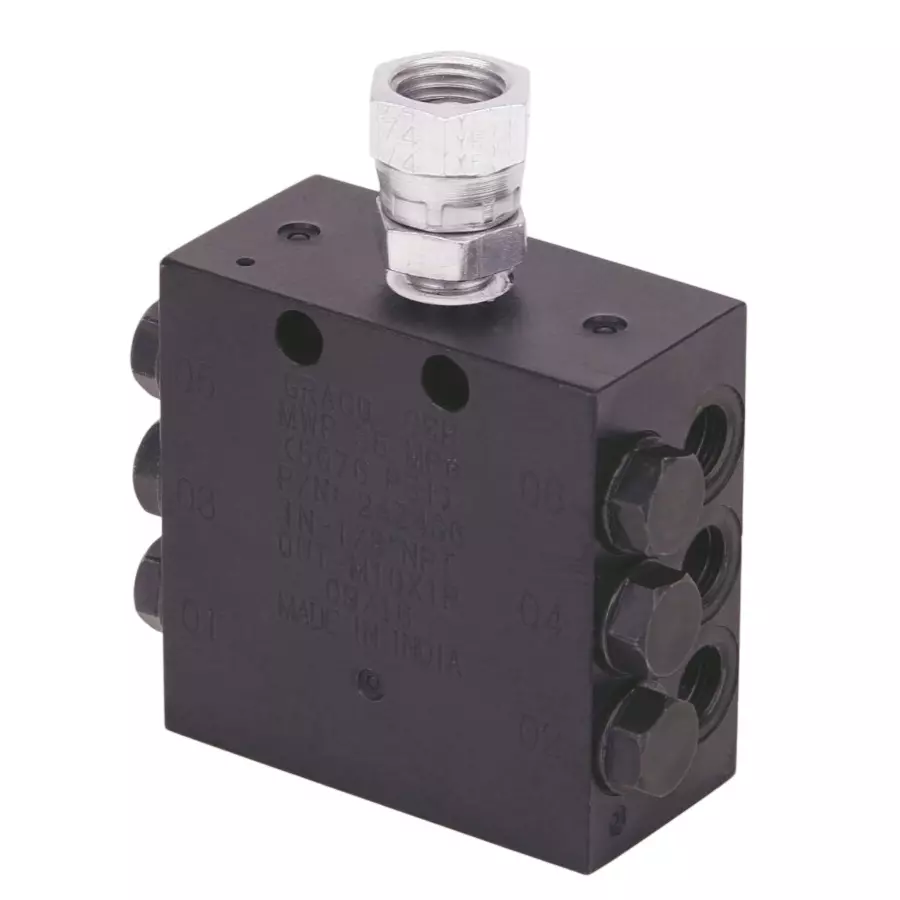 Graco CSP Progressive Divider Valve 6 Outlets 3 mm (1/8 inch) NPT Zinc Iron Plating None Indicator, 24Z486