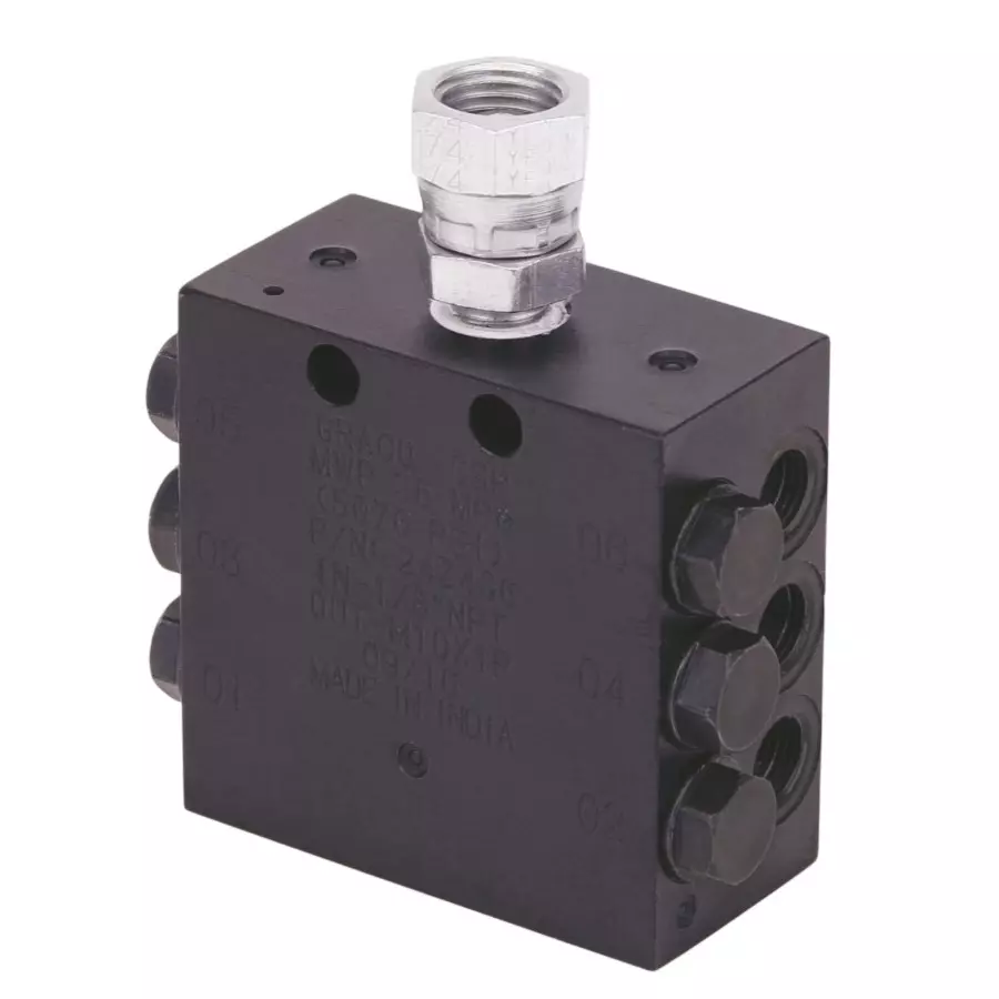 Graco CSP Progressive Divider Valve 6 Outlets 3 mm (1/8 inch) NPT Zinc Iron Plating with Cycle Indicator, 24Z504