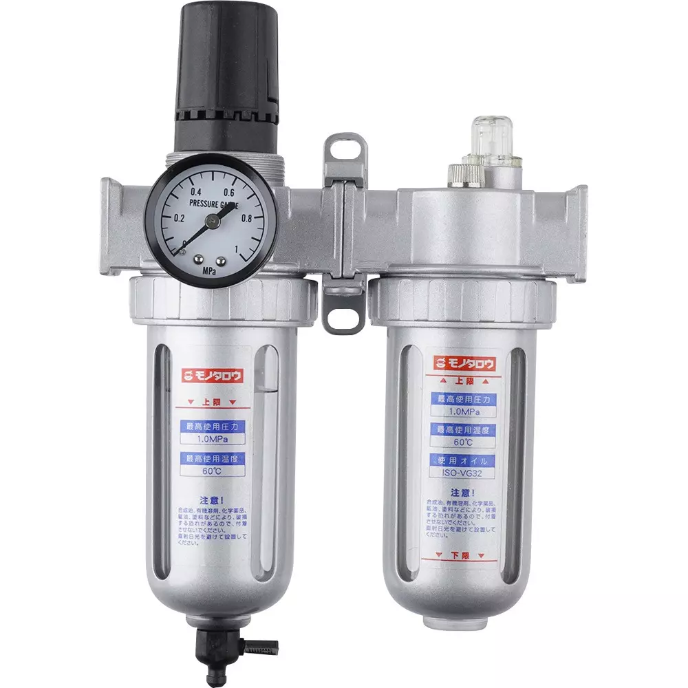 MonotaRO Filter Regulator + Lubricator, Semi-Auto Drain Type, FRL-2-03